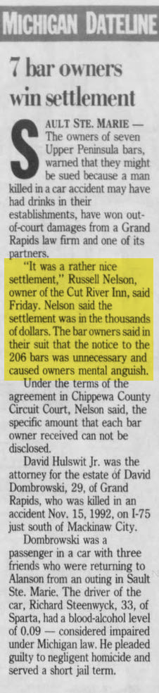 Cut River Inn (Fishers Bar and Restaurant, Callihans) - Jul 16 1994 Article